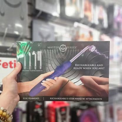 Master Series Elektrawand rechargeable e-stim wand with glass attachments at Paradise For Adults adult novelty store.